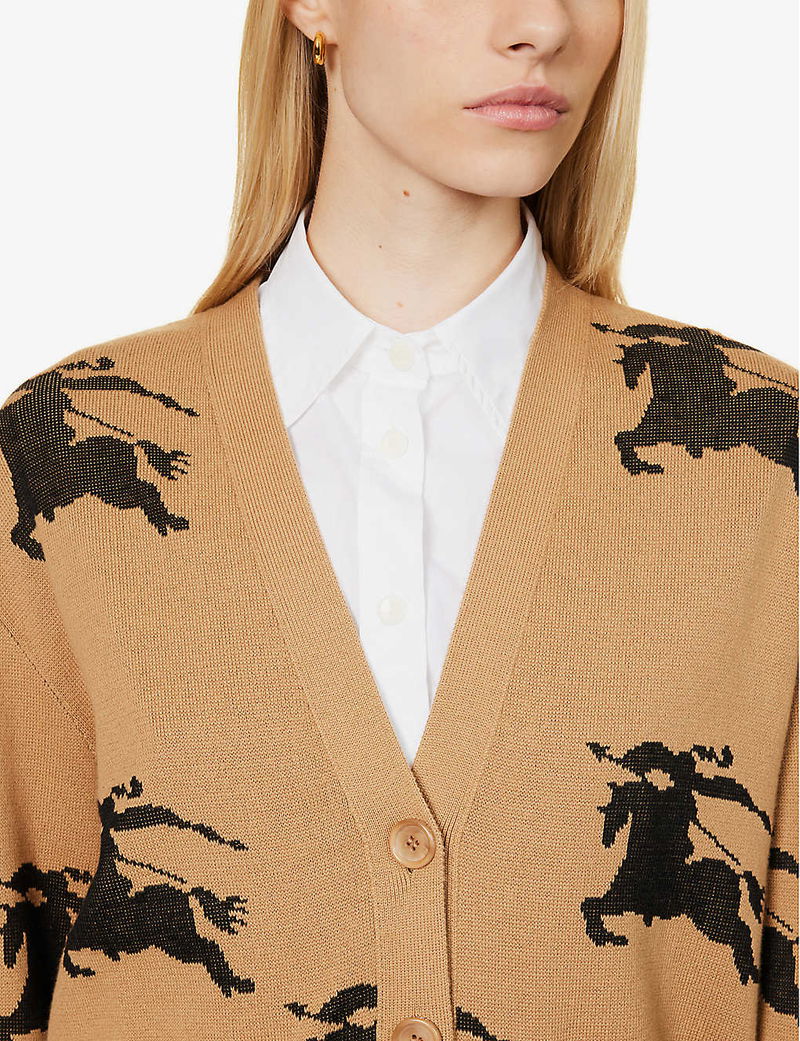 BBR Brittany Cotton Silk All-over Logo Cardigan in Tan EKD