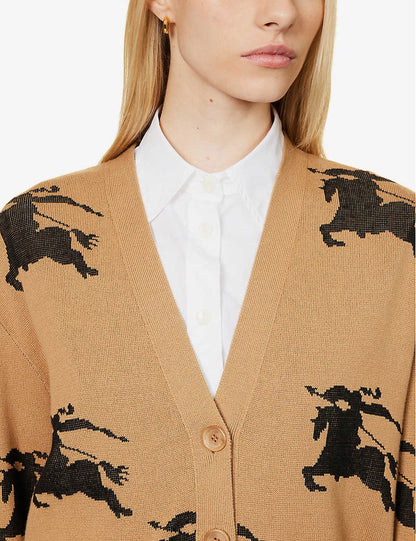 BBR Brittany Cotton Silk All-over Logo Cardigan in Tan EKD