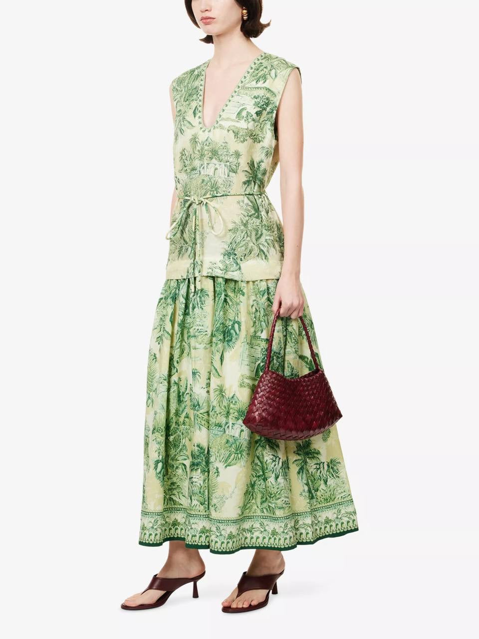 ALM Sara Cotton-Silk Sleeveless V-neck Midi Dress