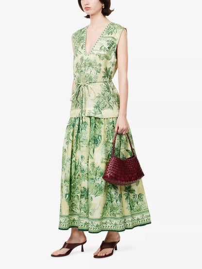 ALM Sara Cotton-Silk Sleeveless V-neck Midi Dress