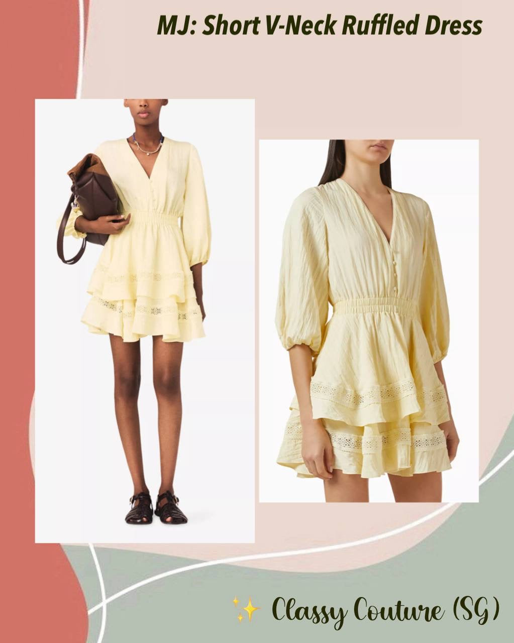 MJ Rapapamy Yellow Short V-Neck Ruffled Mini Dress