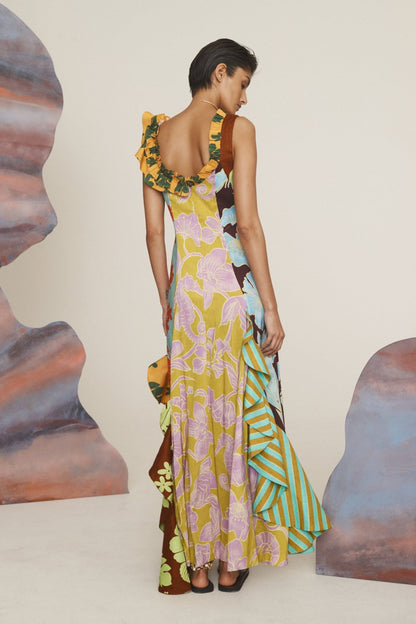 ALM Poppy Spliced Linen Midi Maxi Dress