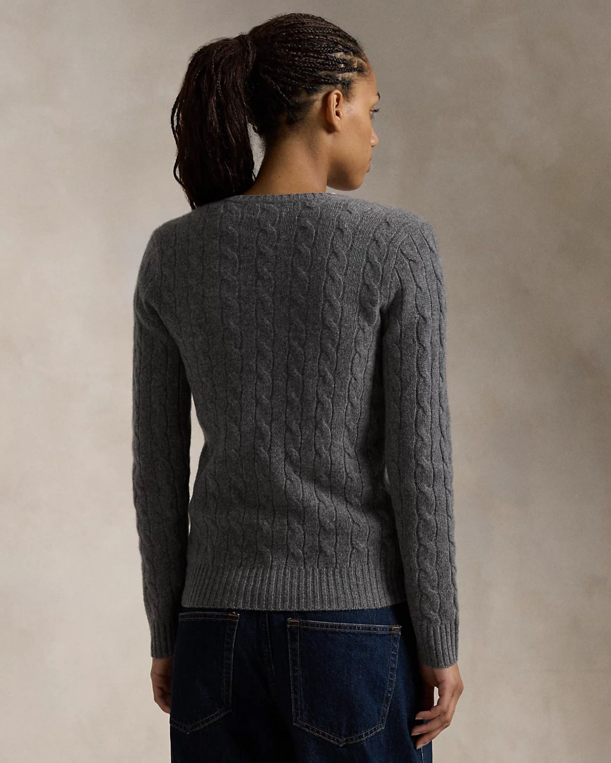 RL Cable Knit Wool Cashmere V Neck Jumper