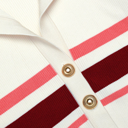 SP Cream Pink/Red Stripe Viscose Knit Button Top
