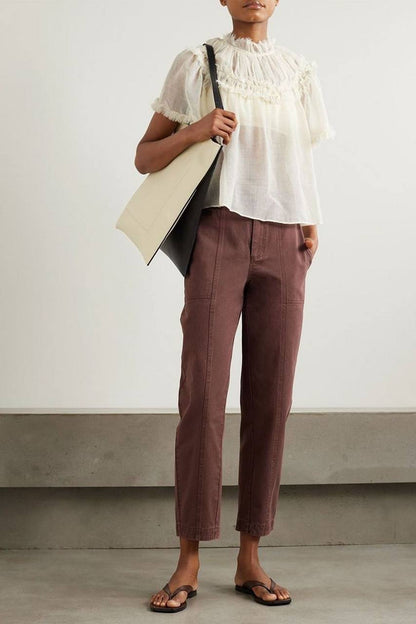 AA Mera Cotton Tapered Barrel High Waist Pants