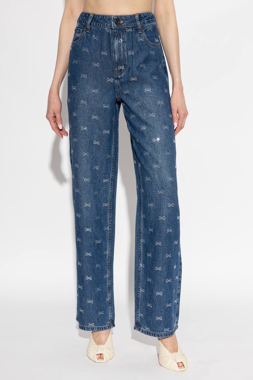 SP Lightweight Diamante Bow-embellished Denim Jeans in Classic Blue Wash