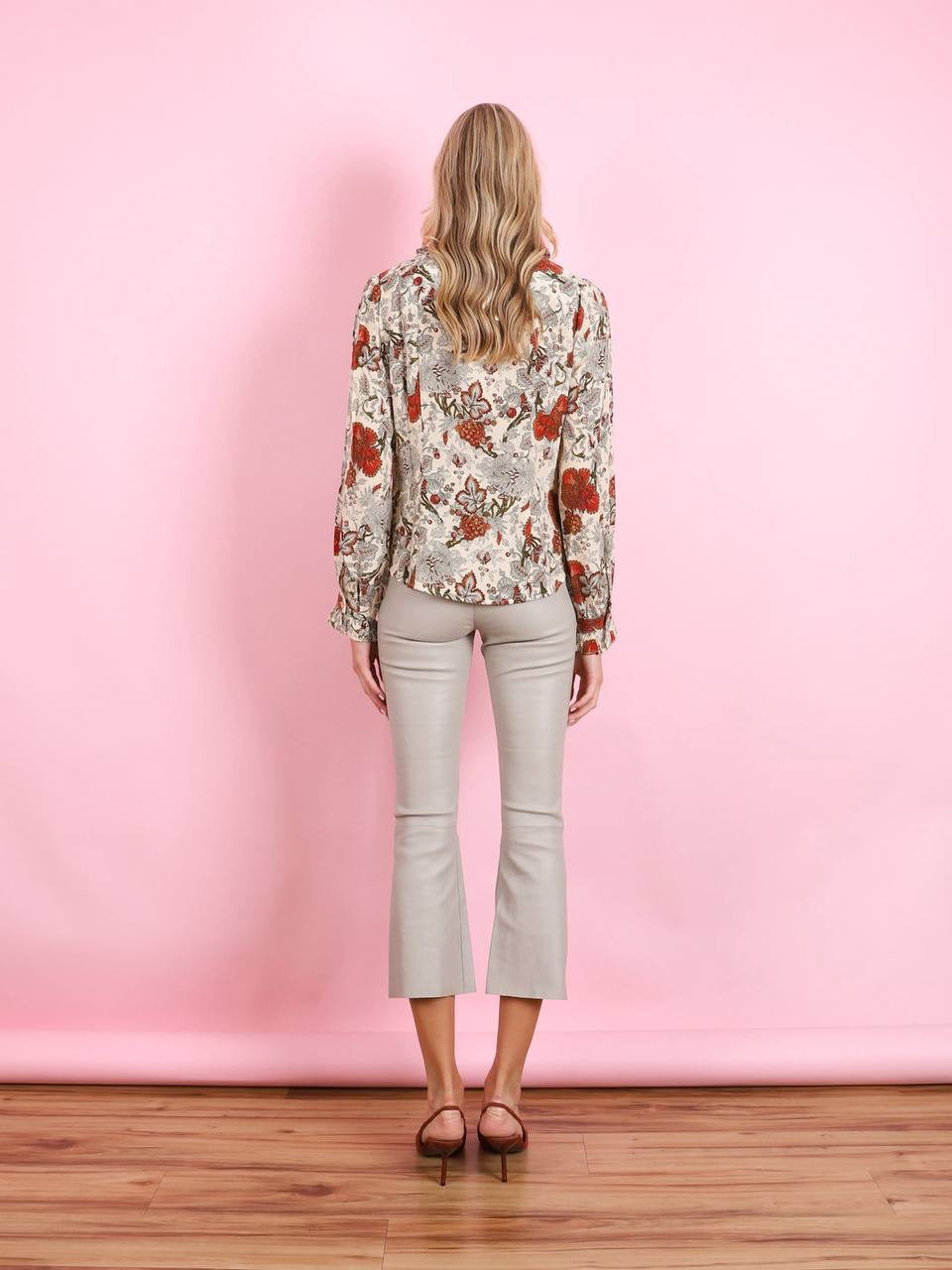 UJ Catroux Silk Long Sleeve Button Front Blouse Top