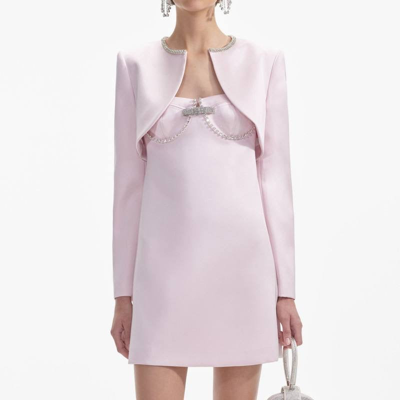 SP Pink Diamante Bow Bustier Satin Mini Dress | Bolero Jacket | Set
