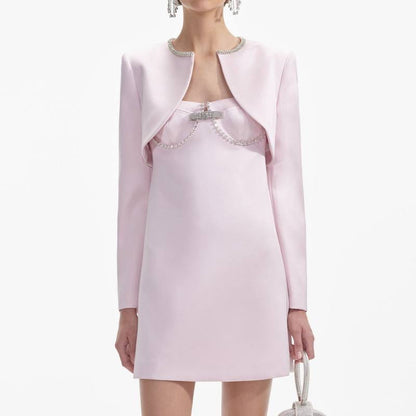 SP Pink Diamante Bow Bustier Satin Mini Dress | Bolero Jacket | Set