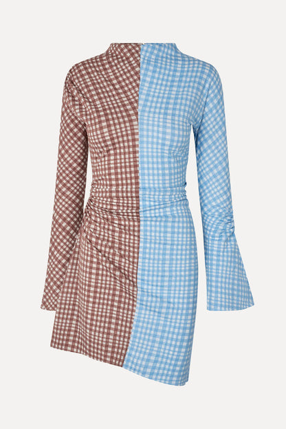 SG Feline Mini Dress in Brown & Blue Check