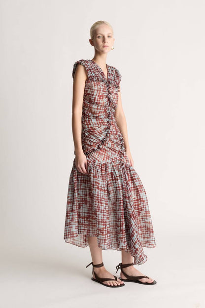LM Lotte Ruched Drop Waist Midi Dress