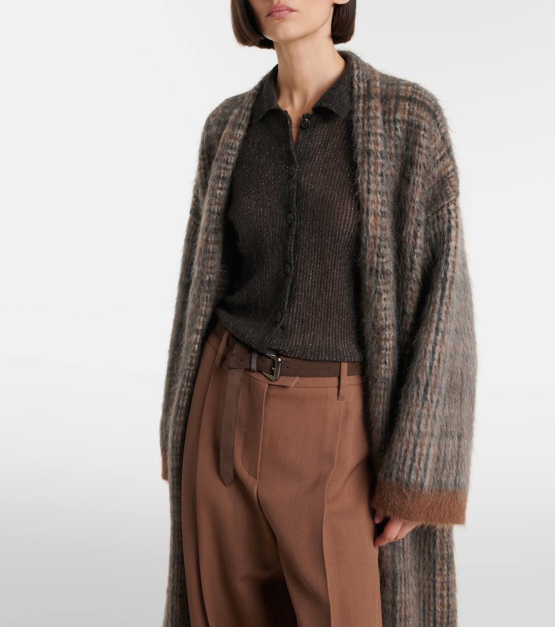 BC Sparkling Brown Ribbed Silk-Alpaca-Wool blend Cardigan