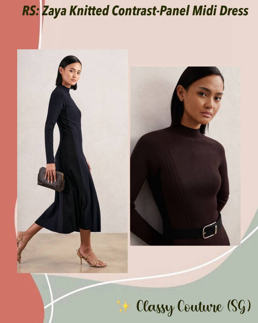RS Zaya Knitted Contrast-Panel Midi Dress