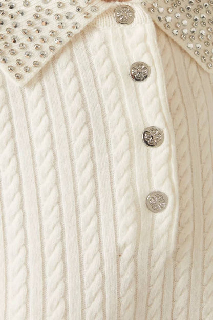 MJ Rhinestone Embellished Collar Cardigan