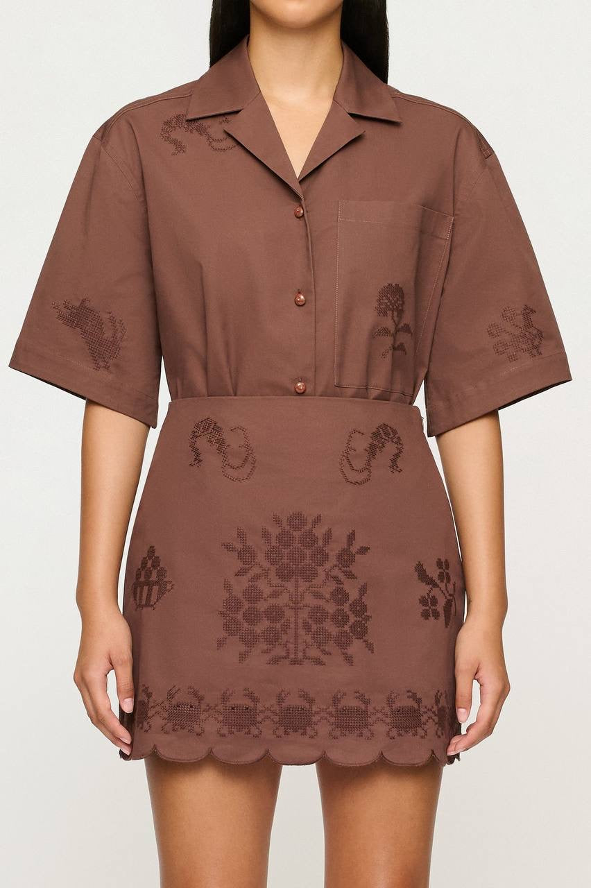 CLE Walter Embroidered Shirt | Darcy Mini Skirt | Cotton Set