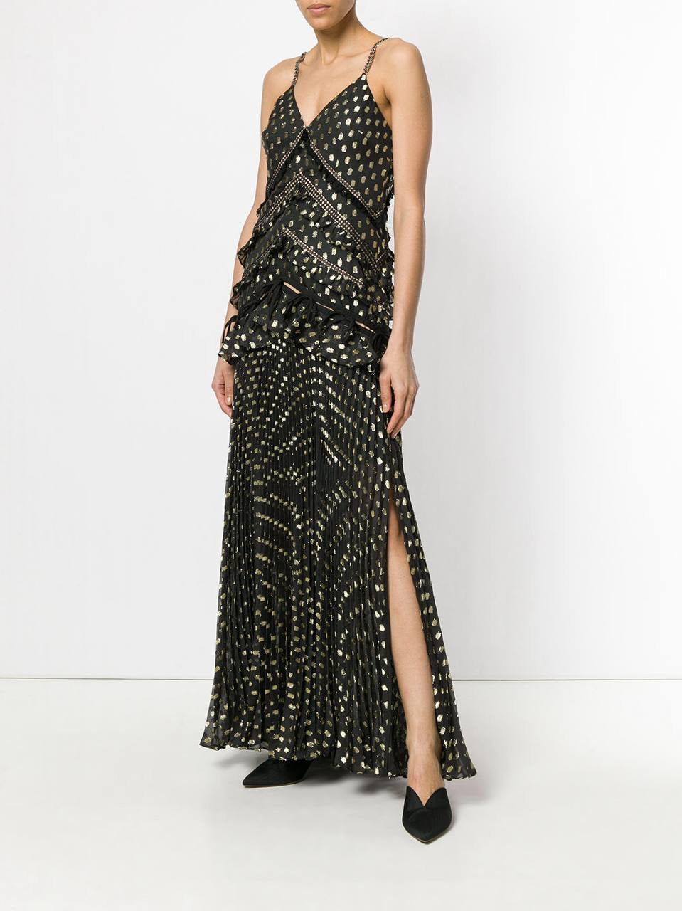 SP Black Metallic Gold Polka Dot Maxi Dress