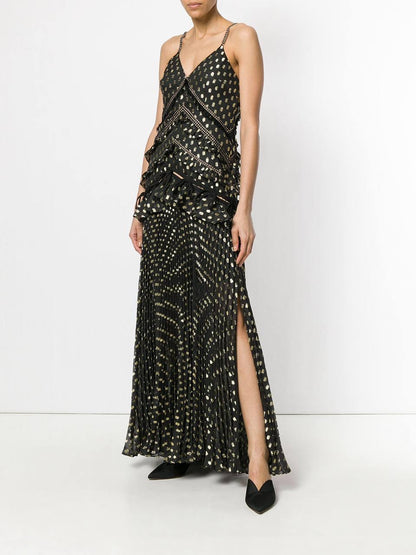 SP Black Metallic Gold Polka Dot Maxi Dress