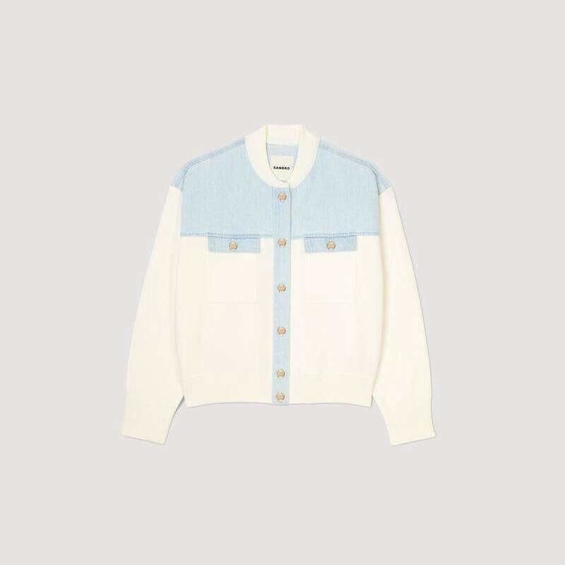 SD Dual-Material Coatigan Bomber Jacket in white/blue
