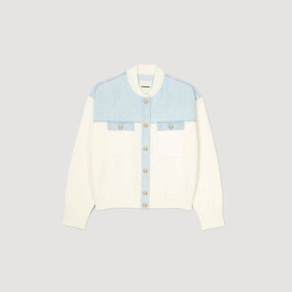 SD Dual-Material Coatigan Bomber Jacket in white/blue
