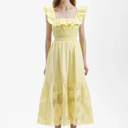 SP Yellow Cotton Midi Dress with back ribbon