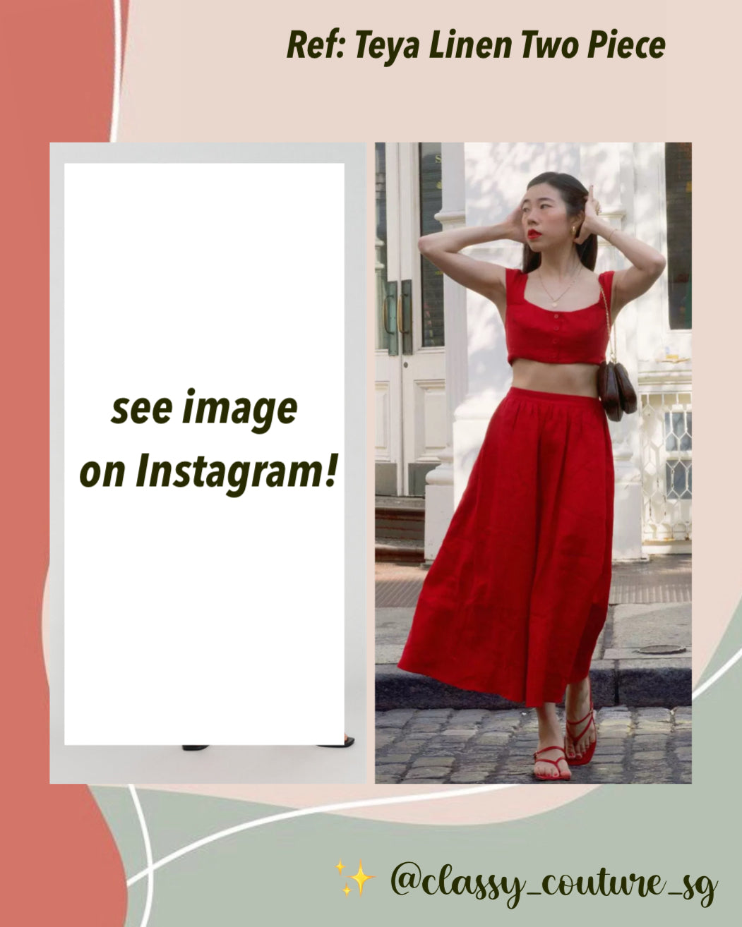 Ref Teya Linen Two Piece | Crop Top | Midi Skirt | Cherry Red Set