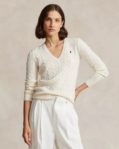 RL Cable Knit Wool Cashmere V Neck Jumper