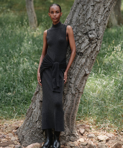JK Celia Cotton-cashmere blend Sweater Sleeveless Midi Dress in Charcoal