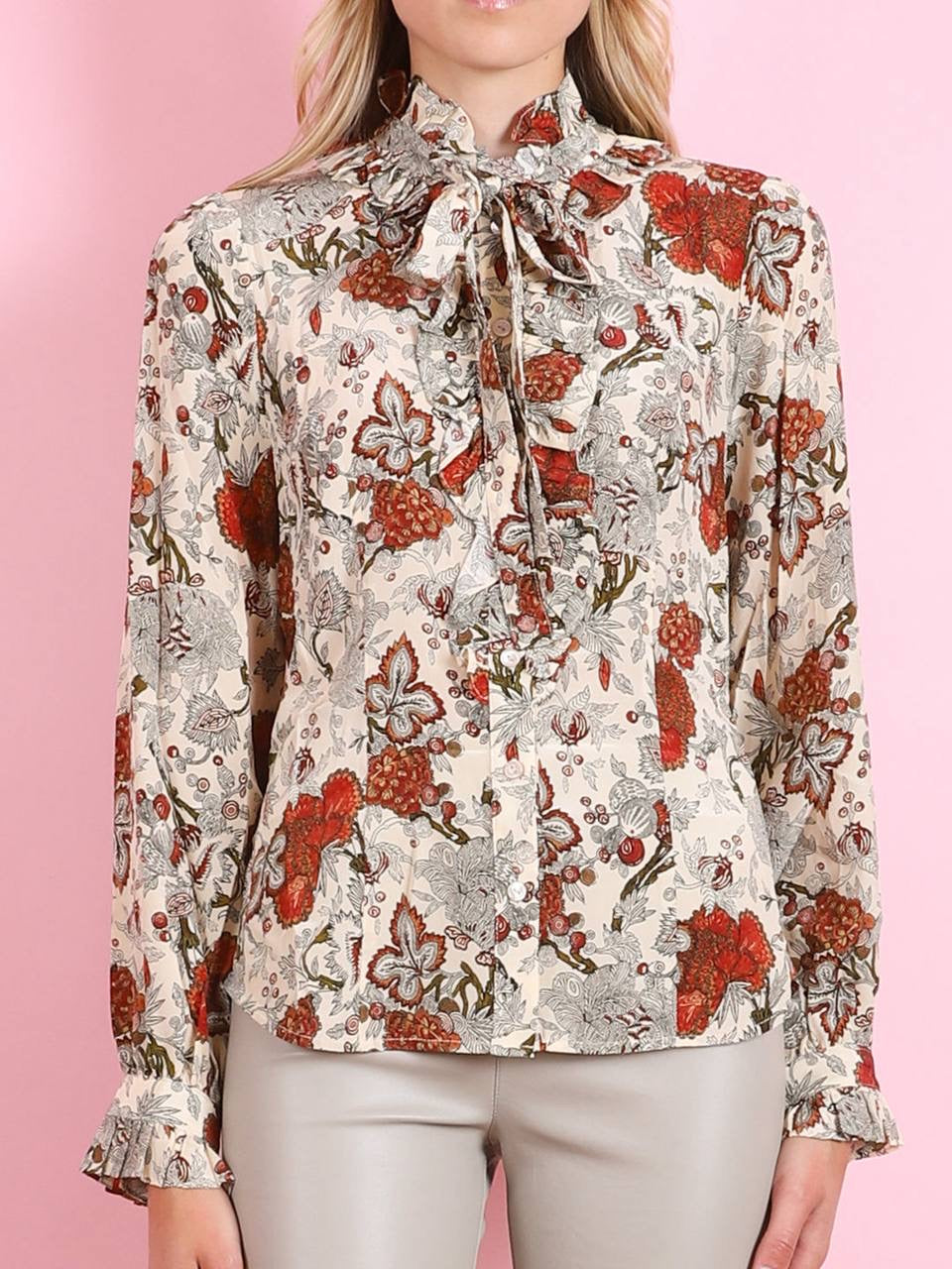 UJ Catroux Silk Long Sleeve Button Front Blouse Top