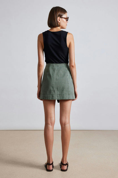 AA Lahiri Wrap Cotton Mini Skirt in Thyme Khaki Green