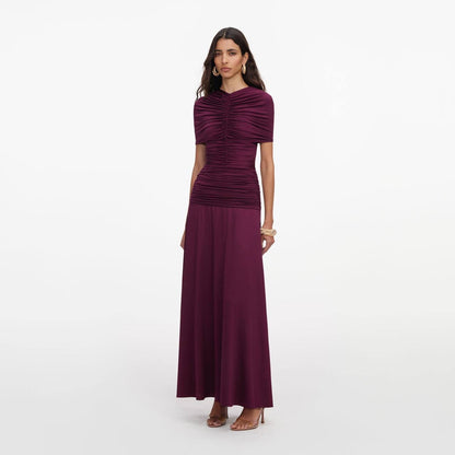 SP Burgundy Jersey Gathered Maxi Dress