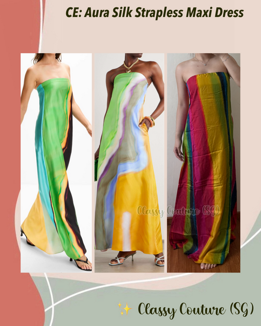 New Colors! CE Aura Rainbow Silk Strapless Maxi Dress