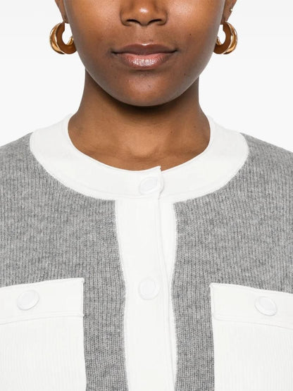 SD Two-Tone Cardigan in Grey/White Wool-Cashmere