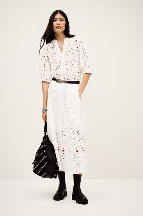 BA Bela Embroidered Eyelet Flared Organic Cotton Midi Skirt