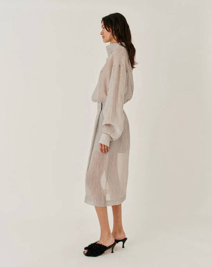 TG Delfi Sheer Grey Blouse | Skirt