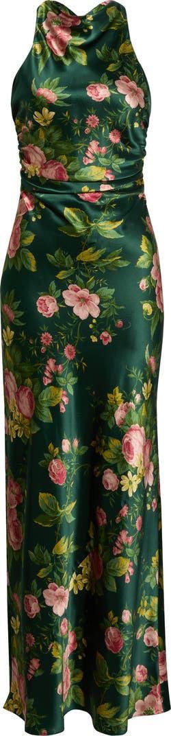 Ref Anaiis Silk High Neck Maxi Dress in Belvedere Green