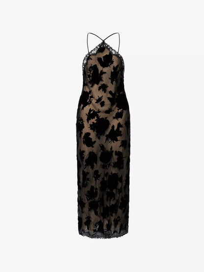 RX Harlan Velvet Devoré | Hayley Viscose-Silk Halter Midi Dress