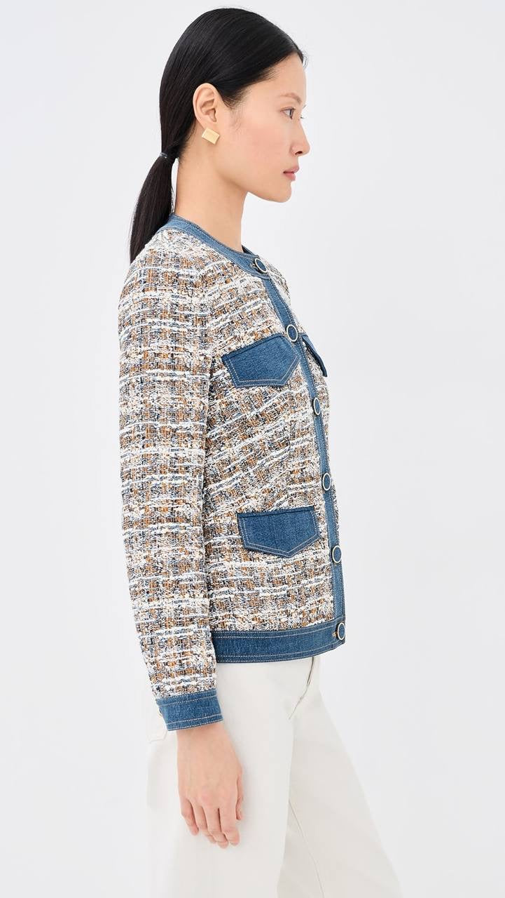VB Ainslie Tweed Cotton-Blend Jacket w Denim Contrast Trim