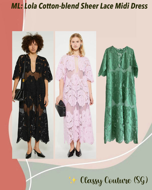 ML Lola Cotton-blend Sheer Lace Short Sleeve Midi Dress