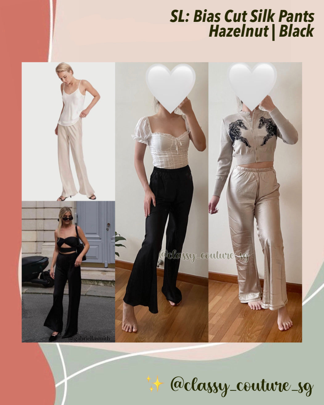 SL Bias Cut Pants in Black & Hazelnut - Thick 19 Momme Silk