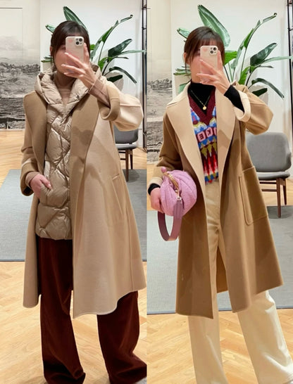 MM Double Faced Reversible Wool Contrast Wrap Coat
