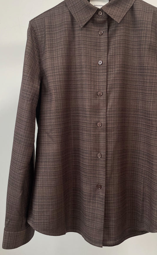 Ref Alfie Rayon-blend Relaxed Shirt in Dark Chocolate Plaid