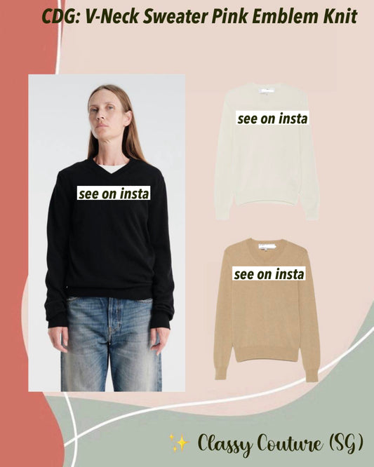CDG V-Neck Sweater Pink Emblem Wool Knit Pullover