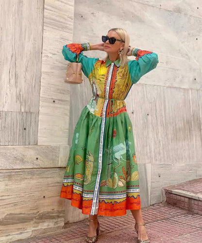 ALM Surrealist Summer Ramie Midi Dress Shirtdress