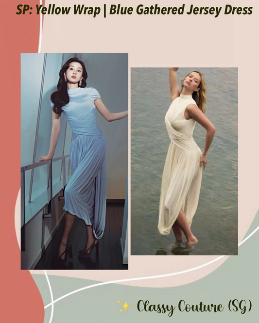 SP Yellow Sleeveless Wrap | Blue Short Sleeve Gathered Viscose-blend Jersey Midi Dress