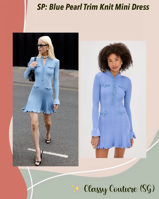 SP Blue Pearl Trim Knit Mini Dress