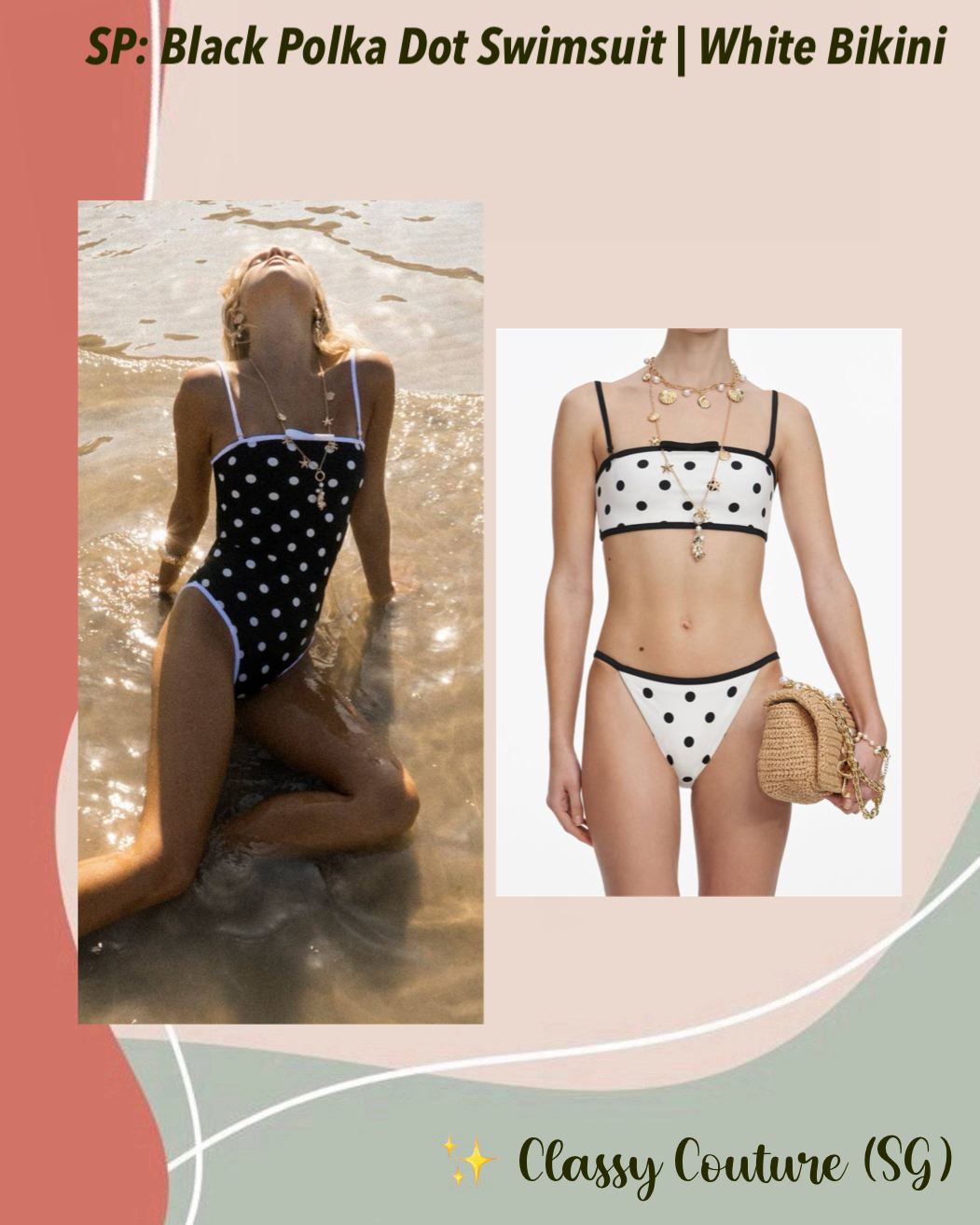 SP Black Polka Dot One-piece Swimsuit | White Polka Dot Bikini Top & Bottom Set