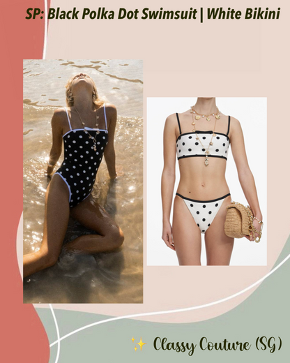 SP Black Polka Dot One-piece Swimsuit | White Polka Dot Bikini Top & Bottom Set