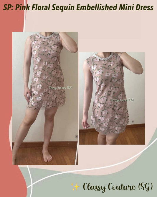 SP Pink Floral Sequin Embellished Mini Dress