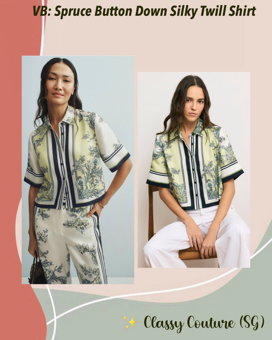 VB Spruce Button Down Silky Twill Cropped Shirt