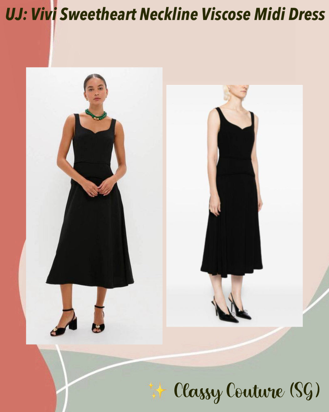 UJ Vivi Sweetheart Neckline Viscose Midi Dress